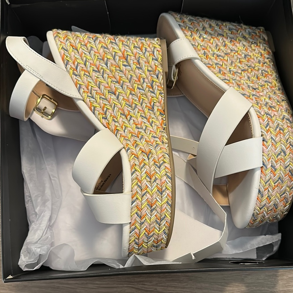 Stylish White and Multicolor Wedge Sandals